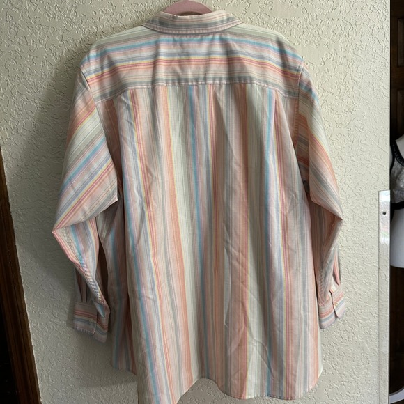 Lands' End Long Sleeve 3X Cotton Blend Pastel Striped Button Down Shirt - Picture 12 of 14